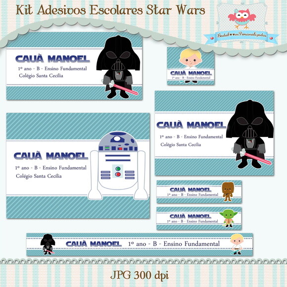 Kit Arte Digital para Adesivos Escolares Star Wars