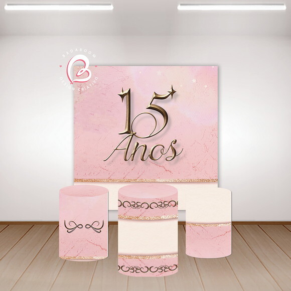 Kit Arte Digital para Painel 15 Anos Rose