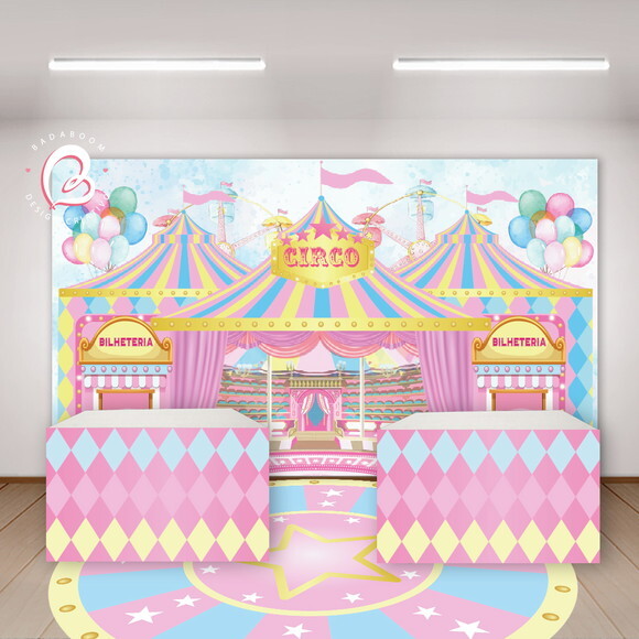 Kit Arte Digital para Painel Circo Rosa