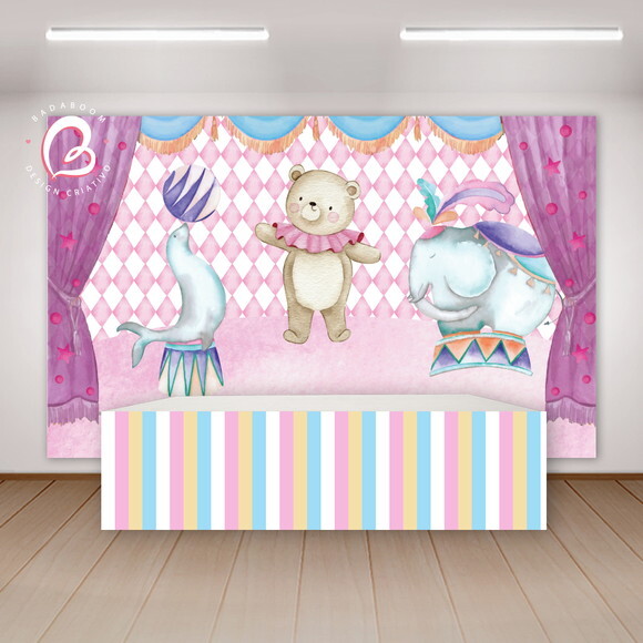 Kit Arte Digital para Painel Circo Rosa