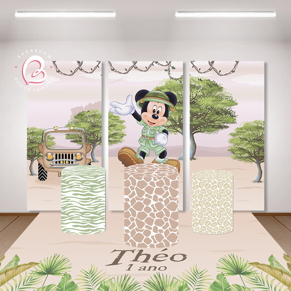 Kit Arte Digital para Painel Mickey Safari