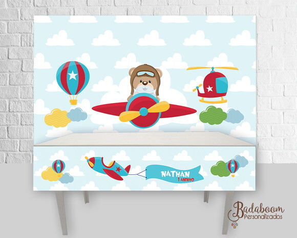 Kit Arte Digital Para Painel Urso Aviador