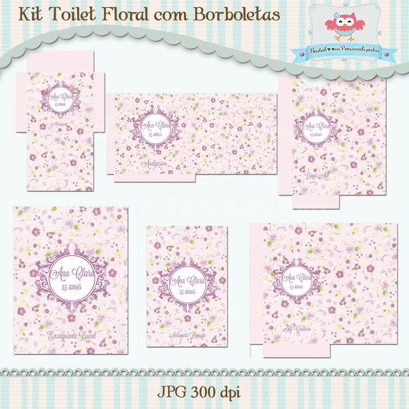 Kit Arte Digital Para Toalete Floral Com Borboletas
