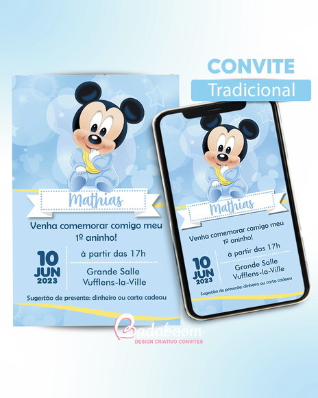 Kit Convite Digital Mickey Baby