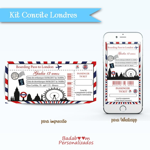 Kit Convite Passagem Aérea Londres