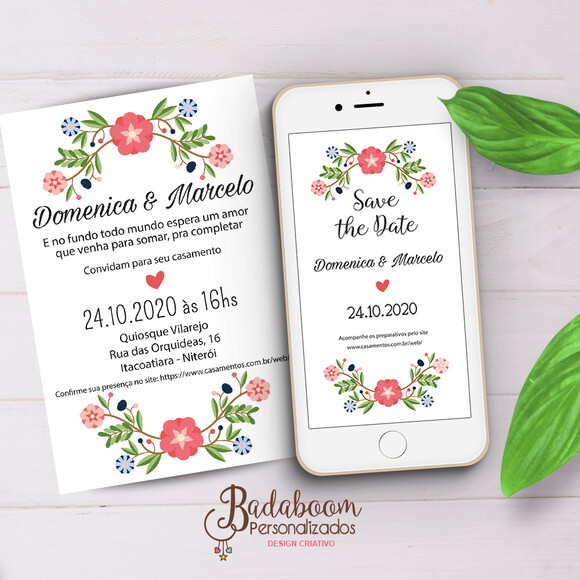 Kit Digital Convite E Save The Date Casamento Floral