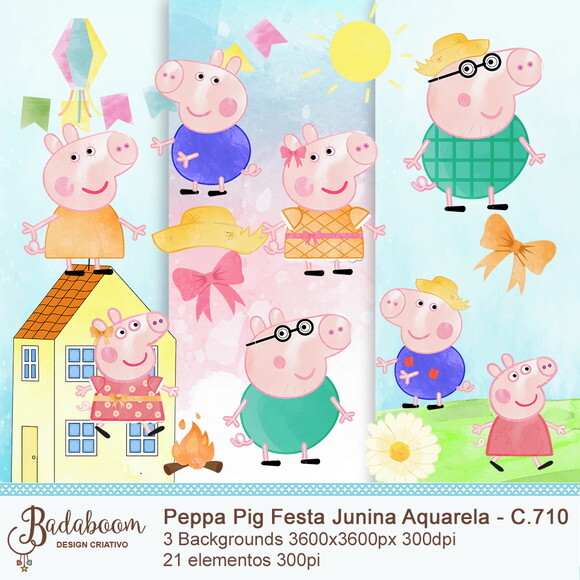 Kit Digital Peppa Pig Festa Junina Aquarelada