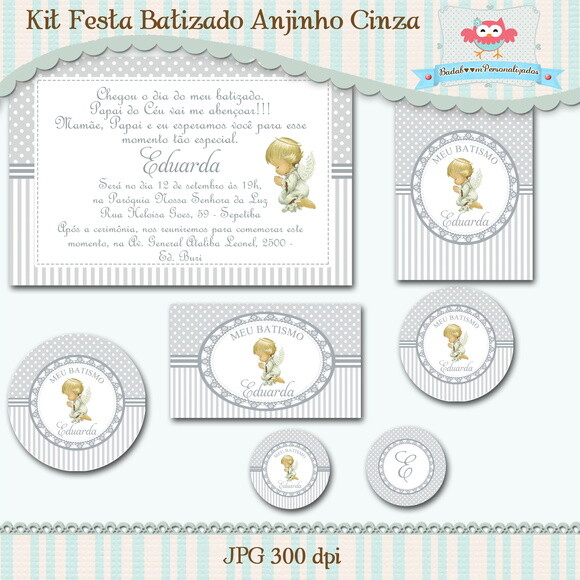 Kit Festa Batizado Anjinho Cinza