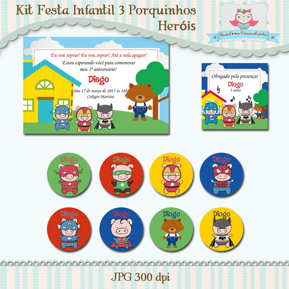 Kit Festa Infantil 3 Porquinhos Heróis - C.755