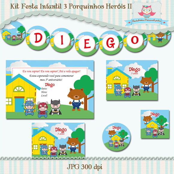 Kit Festa Infantil 3 Porquinhos Heróis - C.757
