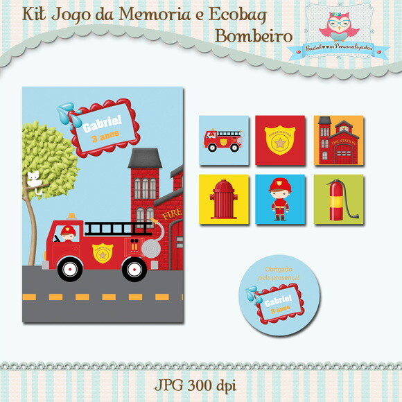 Kit Jogo da Memória e Ecobag Bombeiro