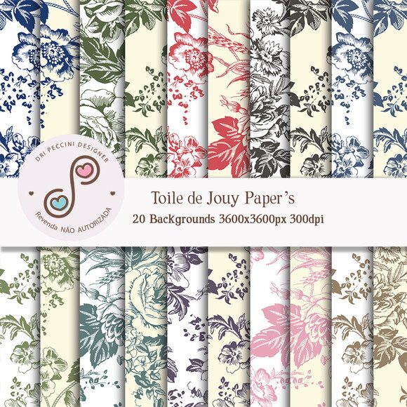 Kit Papéis Digitais Toile de Jouy