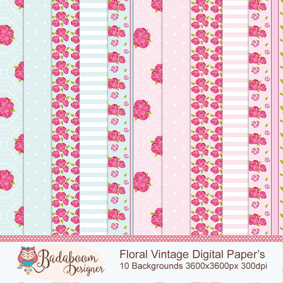 Kit Papeis Digitais Floral Vintage
