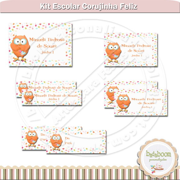 Kit Rótulos Escolares Corujinha Feliz