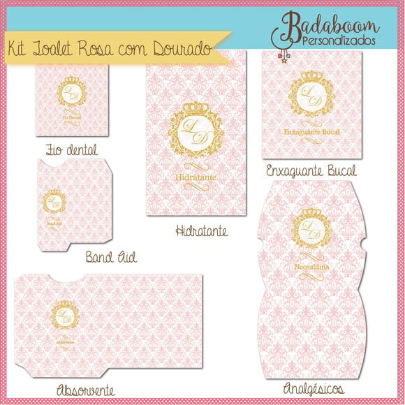 Kit Toalet Rose com Dourado