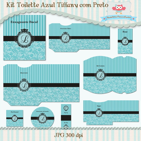 Kit Toalet Azul Tiffany com Preto