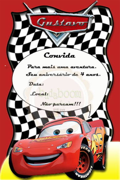Arte Digital Convite Carros Disney Vermelho