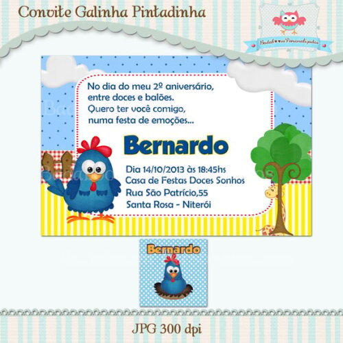 Arte Digital Convite Galinha Pintadinha