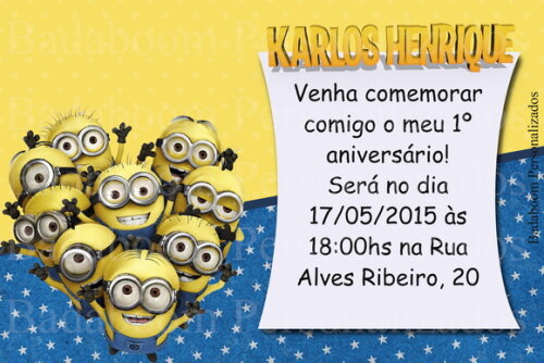 Arte Digital Convite Minions