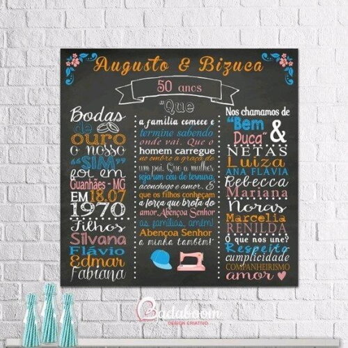 Arte Digital Painel Chalkboard Bodas de Ouro - C.840
