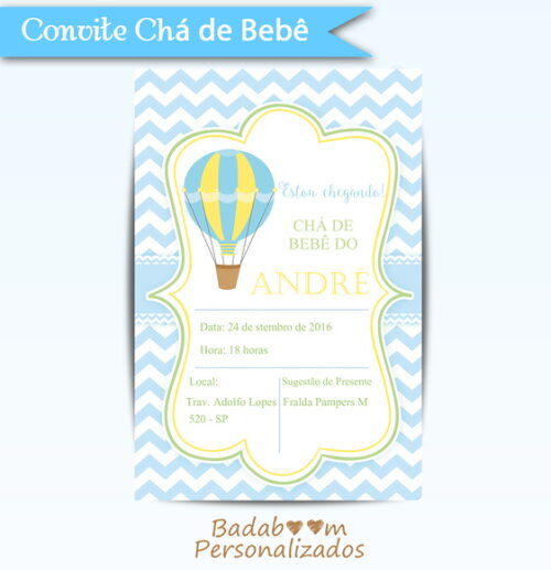 Arte Digital Para Convite Chá De Bebê Balão