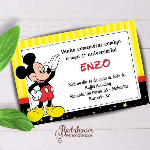 Arte Digital Para Convite Infantil Mickey