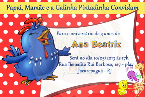 Arte Digital Para Convite Galinha Pintadinha