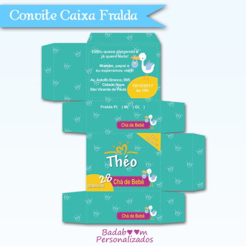 Arte Digital Para Convite Para Chá De Bebê Caixa Fralda