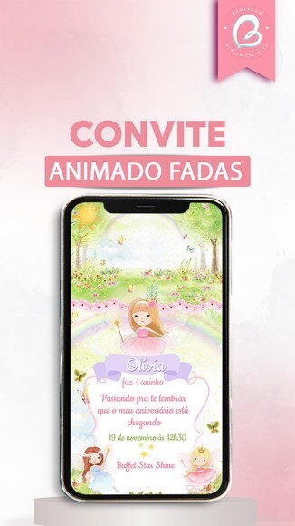 Convite Animado Gif Musical Jardim de Fadas