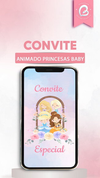 Convite Animado Luxo Princesas Baby