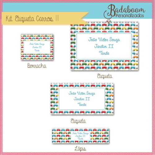 Kit Arte Digital Etiquetas Escolares Carros