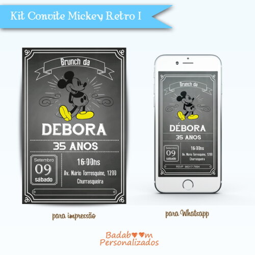 Kit Arte Digital Convite Mickey Retro