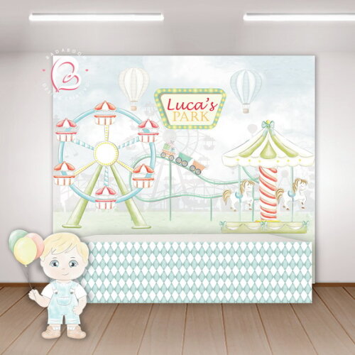 Kit Arte Digital Painel Parque de Diversões Aquarela