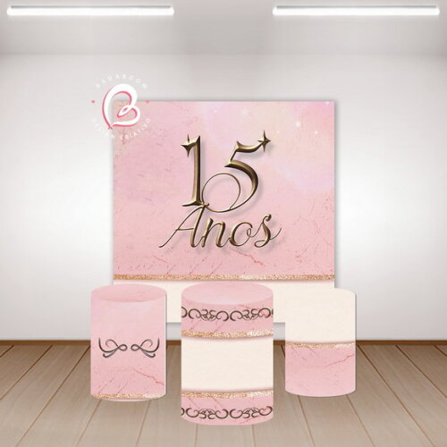 Kit Arte Digital para Painel 15 Anos Rose