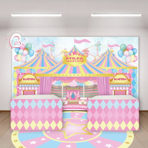 Kit Arte Digital para Painel Circo Rosa