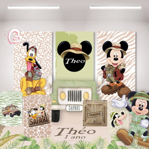 Kit Arte Digital para Painel Mickey Safari