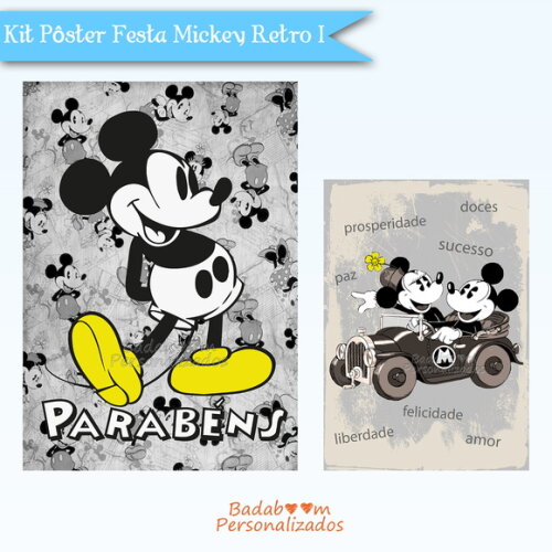 Kit Arte Digital Para Poster De Festa Mickey Retro