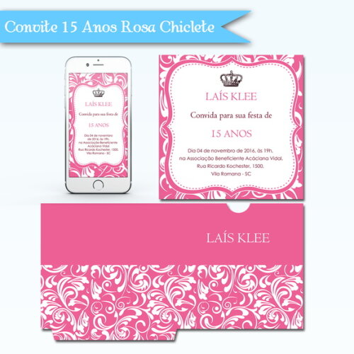 Kit Convite 15 Anos Rosa Chiclete
