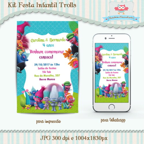 Kit Convite Infantil Trolls