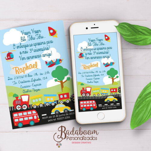 Kit Convite Infantil Meios De Transporte