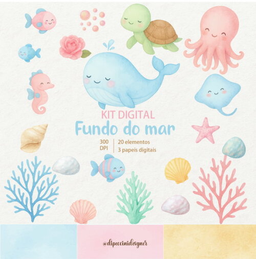 Kit Digital Fundo do Mar Aquarela