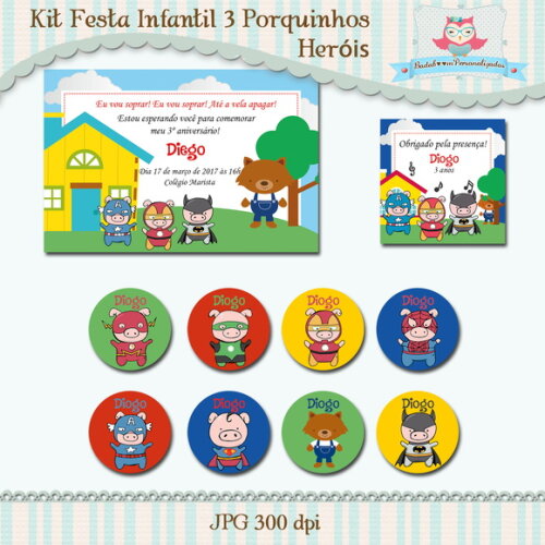 Kit Festa Infantil 3 Porquinhos Heróis - C.755