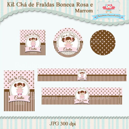 Kit Festa Infantil Boneca Rosa E Marrom