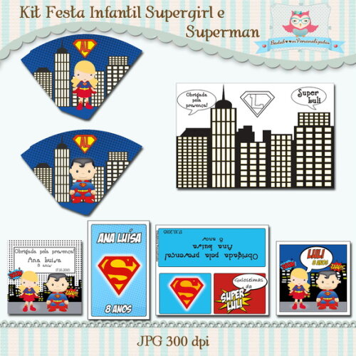 Kit Festa Infantil Supergirl e Superman