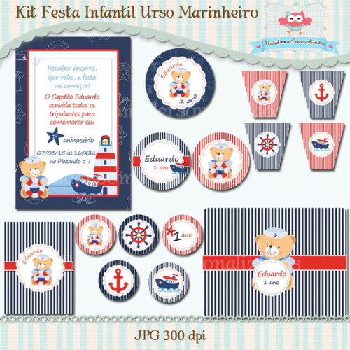 Kit Festa Infantil Urso Marinheiro