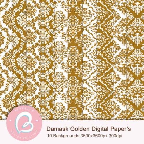 Kit Papeis Digitais Damask Dourado