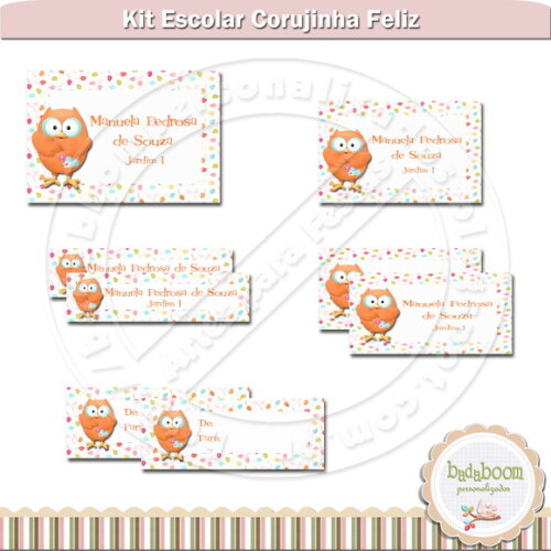 Kit Rótulos Escolares Corujinha Feliz