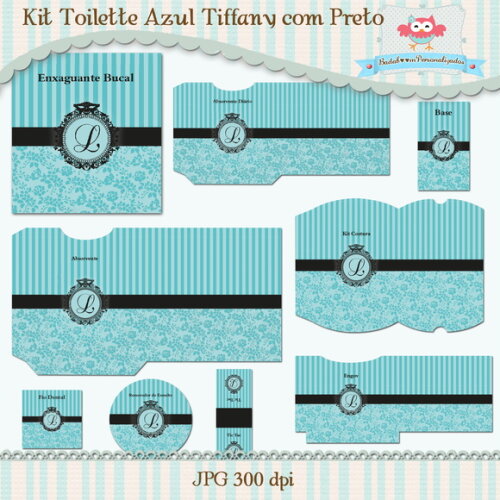 Kit Toalet Azul Tiffany com Preto
