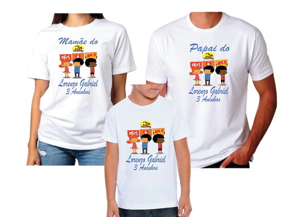 3 Camisetas para Familia 3 Palavrinhas Deus É Amor