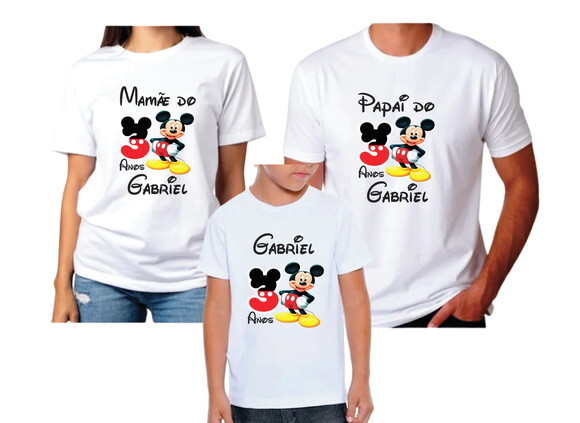 3 Camisas Mickey Personalizadas com Nome e Idade